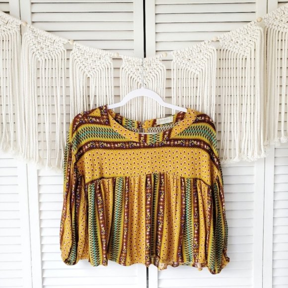 ALTAR'D STATE Patterned Yellow Boho Crop Blouse XS - Picture 3 of 7